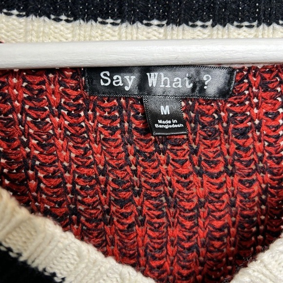 Say What? Red Cream and Black V-neck Varsity Sweater M - Picture 9 of 9